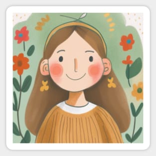 Cute girl with flower Sticker